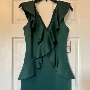 NWT Emerald green formal ruffle v neck gown.